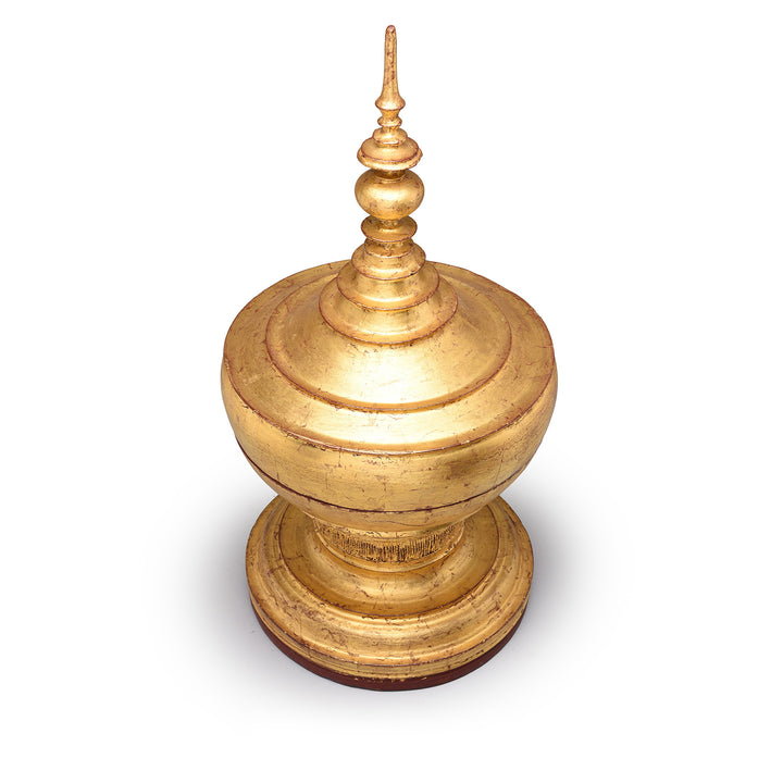 Top Down View Of Gilt Wooden Hsun-Ok Bowl on Stand from Burma - Early 20thC | Indigo Antiques