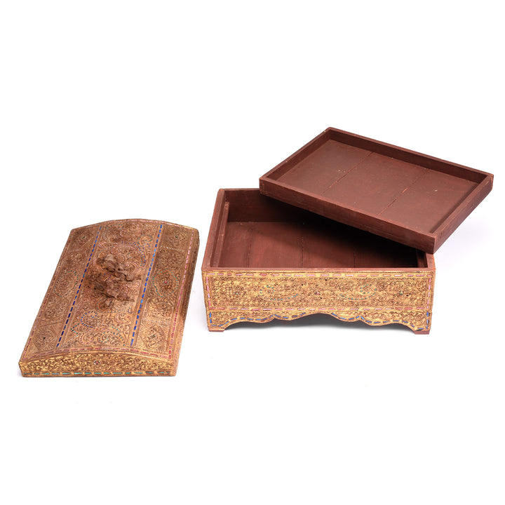 Compartmental View Of Antique Gilt Wooden Burmese Manuscript Box - Early 20th Century | Indigo Antiques