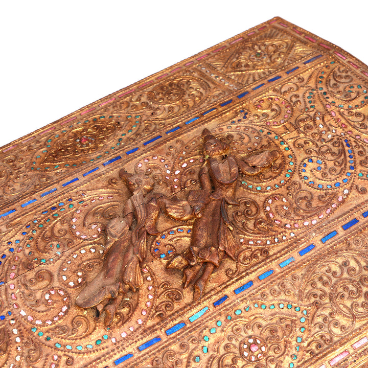 Top Down Detail From Antique Gilt Wooden Burmese Manuscript Box - Early 20th Century | Indigo Antiques