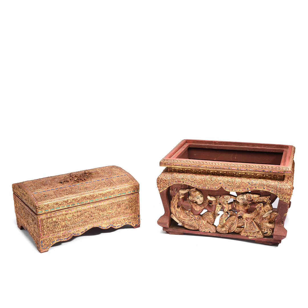 Off Stand View Of Antique Gilt Wooden Burmese Manuscript Box - Early 20th Century | Indigo Antiques