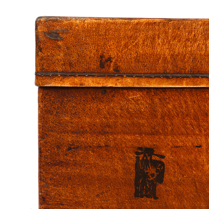 Tan Leather Trunk From Shanghai - 19thC