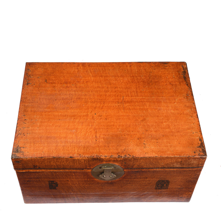 Tan Leather Trunk From Shanghai - 19thC