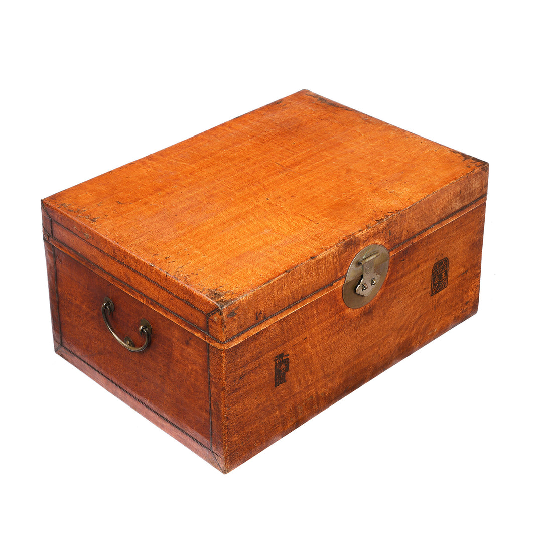 Tan Leather Trunk From Shanghai - 19thC