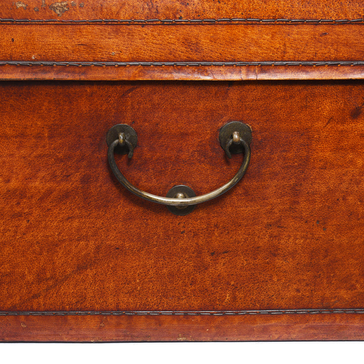 Tan Leather Trunk From Shanghai - 19thC
