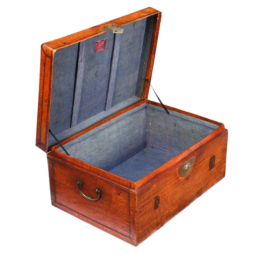 Tan Leather Trunk From Shanghai - 19thC