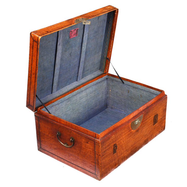 Tan Leather Trunk From Shanghai - 19thC