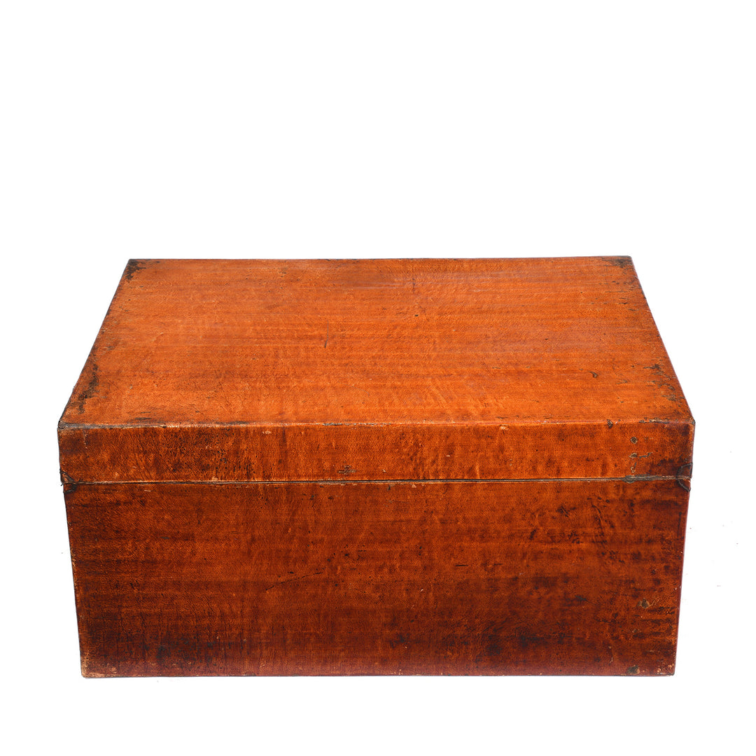 Tan Leather Trunk From Shanghai - 19thC