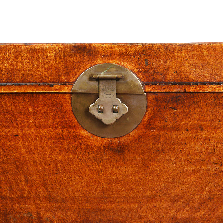 Tan Leather Trunk From Shanghai - 19thC
