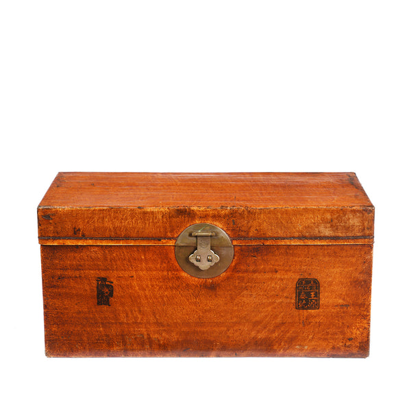 Tan Leather Trunk From Shanghai - 19thC