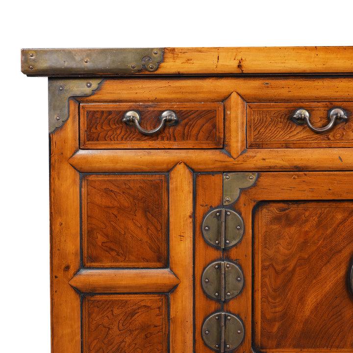 Corner Detail Form Burr Elm Korean Morijang Side Cabinet - Early 20thC | Indigo Antiques