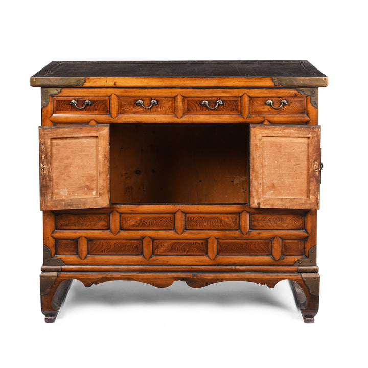 Doors Open View Of Burr Elm Korean Morijang Side Cabinet - Early 20thC | Indigo Antiques