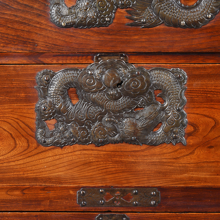 Repousse Dragon in Cloud Ironwork From an antique Japanese Isho Dansu from Sendai Province - Early 20thC | Indigo Antiques