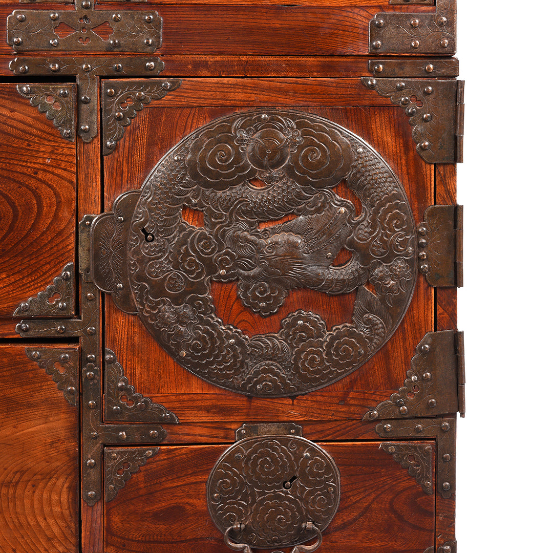 Repousse Dragon in Cloud Ironwork From an antique Japanese Isho Dansu from Sendai Province - Early 20thC | Indigo Antiques