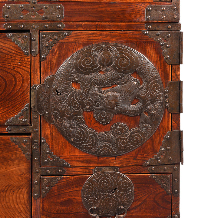 Repousse Dragon in Cloud Ironwork From an antique Japanese Isho Dansu from Sendai Province - Early 20thC | Indigo Antiques