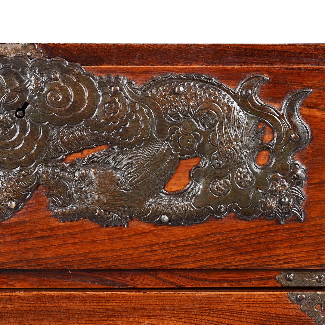 Metalwork Repousse Dragon From Antique Isho Dansu from Sendai Province - Early 20thC | Indigo Antiques