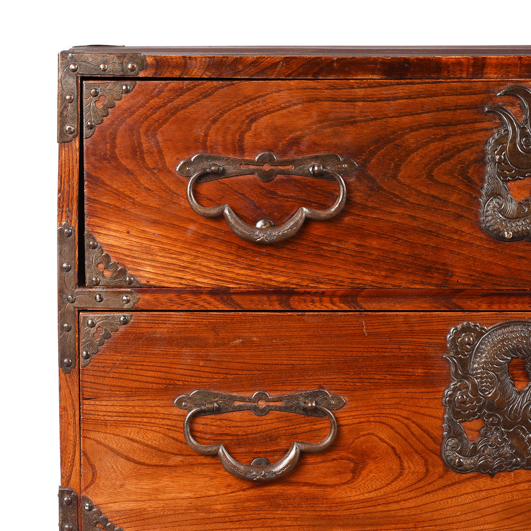 Keyaki Red Elm Wood Detail From an Antique Japanese Isho Dansu from Sendai Province - Early 20thC | Indigo Antiques