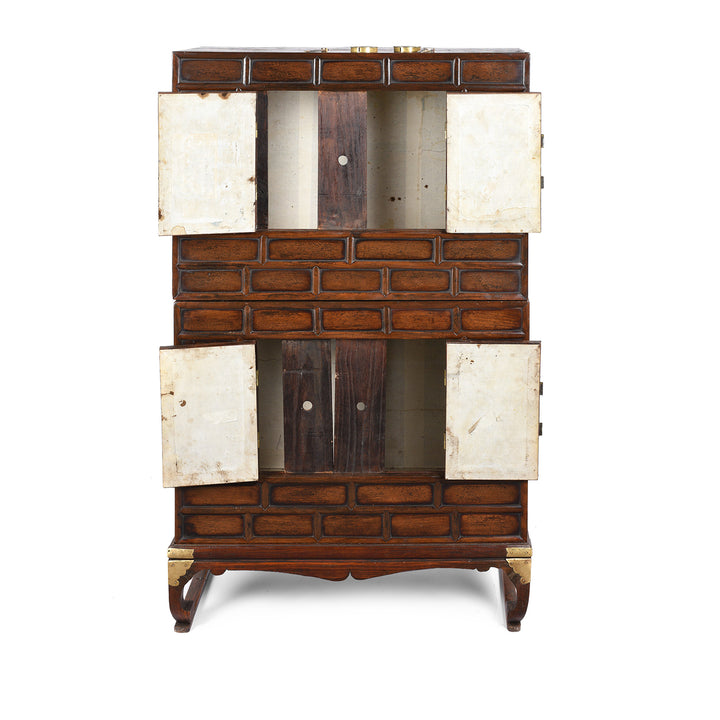 Open Doors View Of Korean Burr Elm cabinet - 19thC | Indigo Antiques