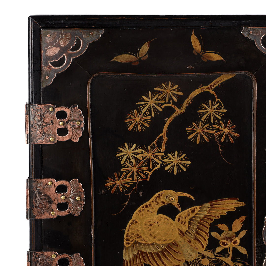 Corner Detail From Antique apanese Lacquered Kodansu Table Cabinet - Meiji Period | Indigo Antiques