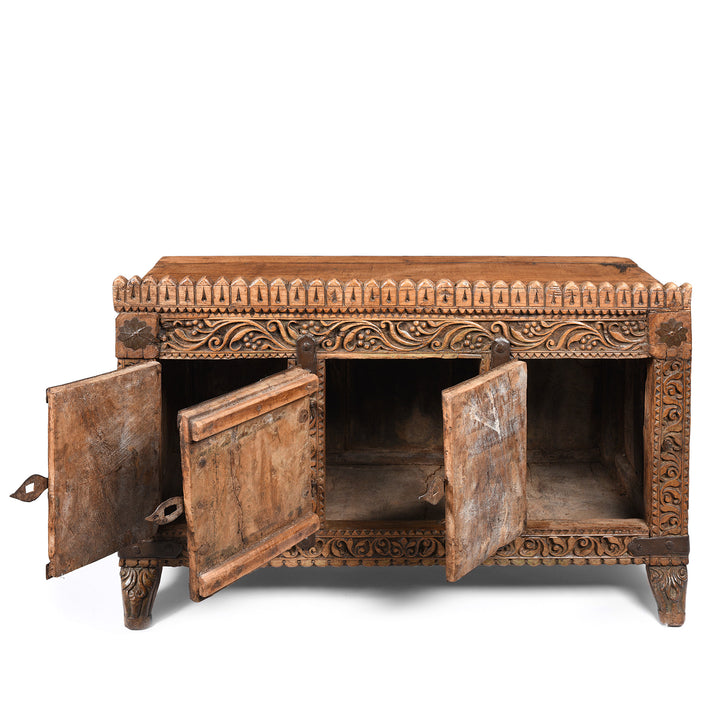 Open Doors View Of Chip Carved Manjus Chest from Rajasthan - 19thC | Indigo Antiques