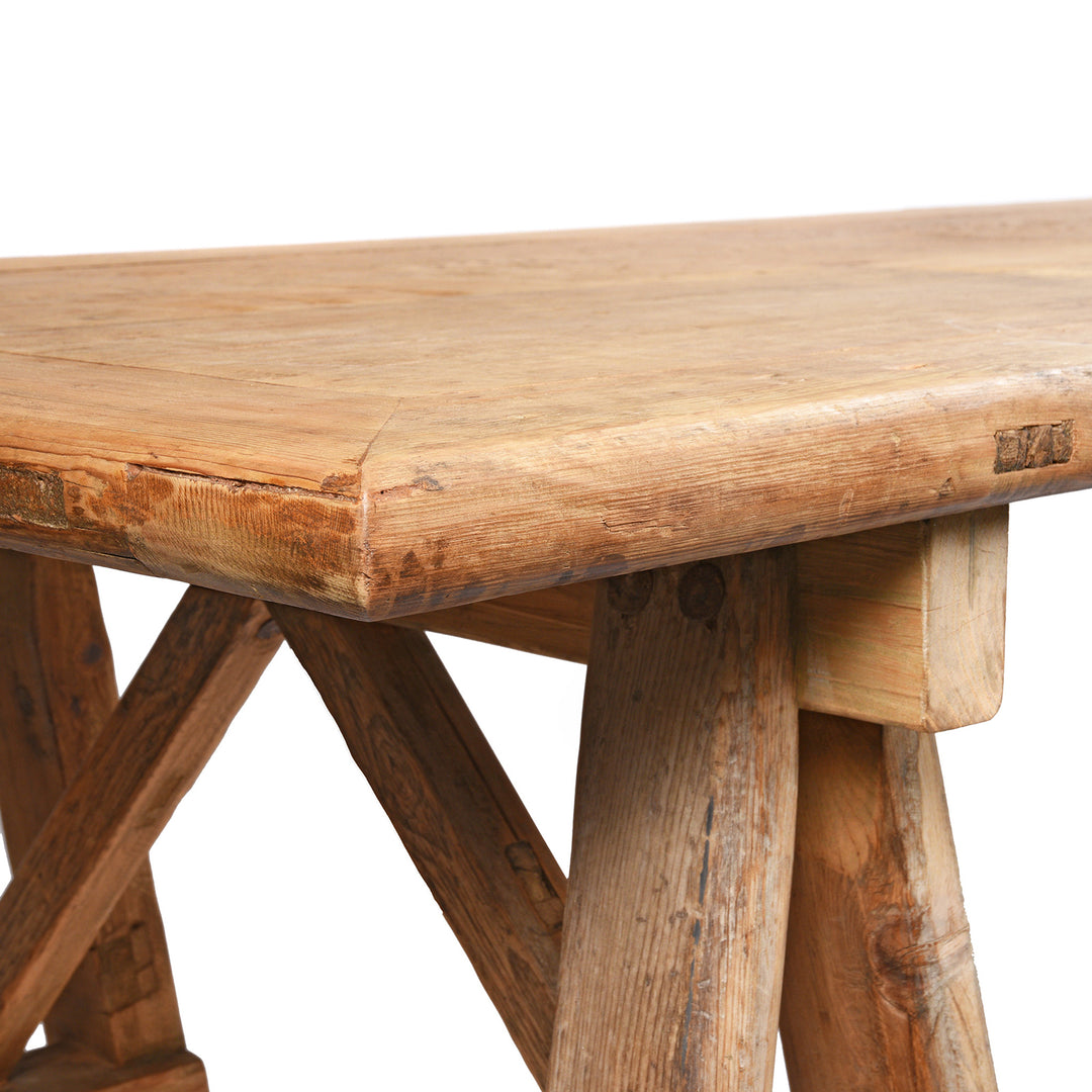 Corner Detail From Trestle Dining Table Made From Old Elm | Indigo Antiques