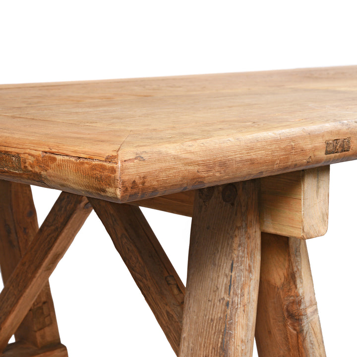Corner Detail From Trestle Dining Table Made From Old Elm | Indigo Antiques