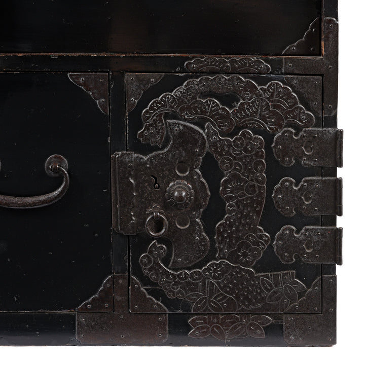 Metal Work Detail From Black Lacquer Japanese Bo Dansu From Japan - Meiji Period | Indigo Antiques