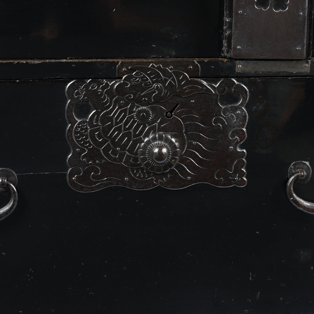 Metalwork Detail From Black Lacquer Japanese Bo Dansu From Japan - Meiji Period | Indigo Antiques
