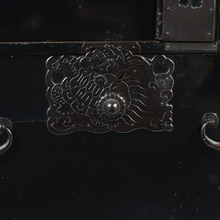 Metalwork Detail From Black Lacquer Japanese Bo Dansu From Japan - Meiji Period | Indigo Antiques