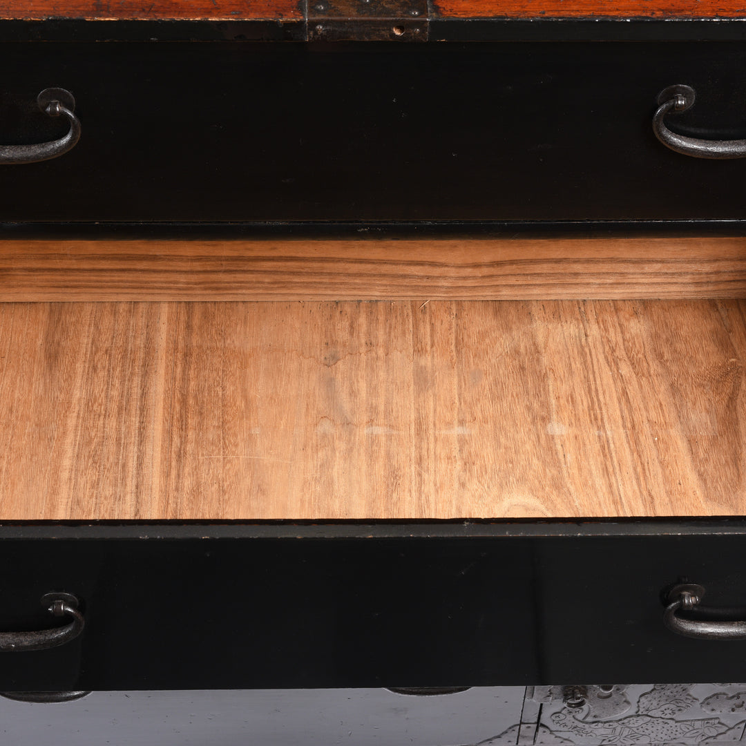 Drawer Interior View Of Black Lacquer Japanese Bo Dansu From Japan - Meiji Period | Indigo Antiques