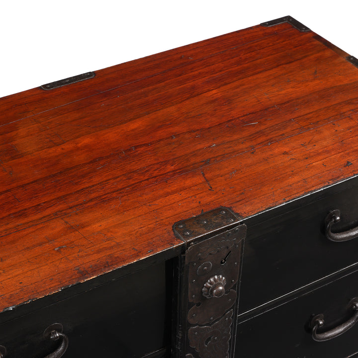 Surface Top View Of Black Lacquer Japanese Bo Dansu From Japan - Meiji Period | Indigo Antiques
