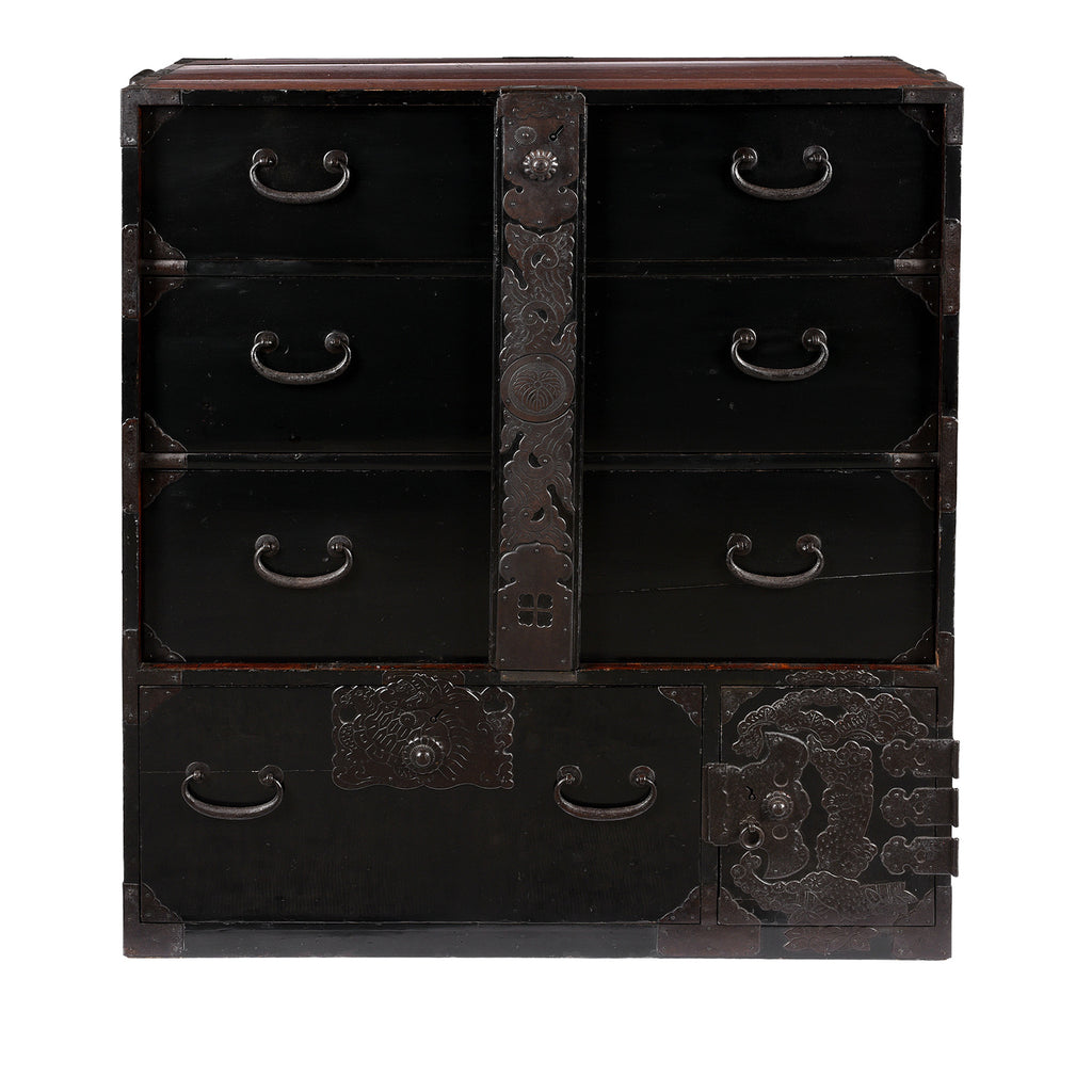 Japanese Black Lacquer Bo Dansu From Sakata - Meiji Period
