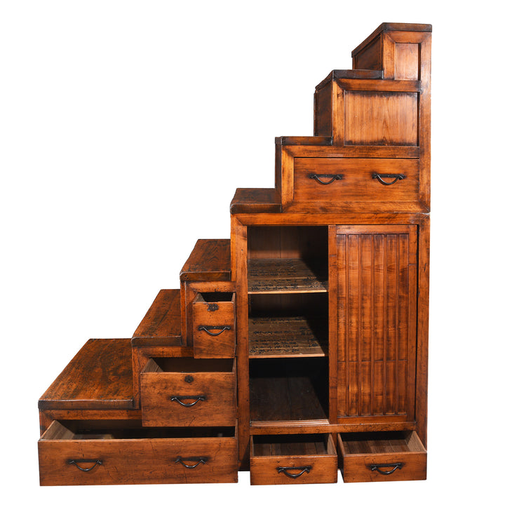 Open Drawers View Of Japanese Keyaki Bo Dansu Cabinet - Meiji Period | Indigo Antiques