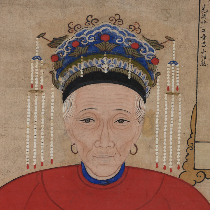 Face Detail From Antique Ancestor Painting - Watercolour on Paper - 19th Century | Indigo Antiques