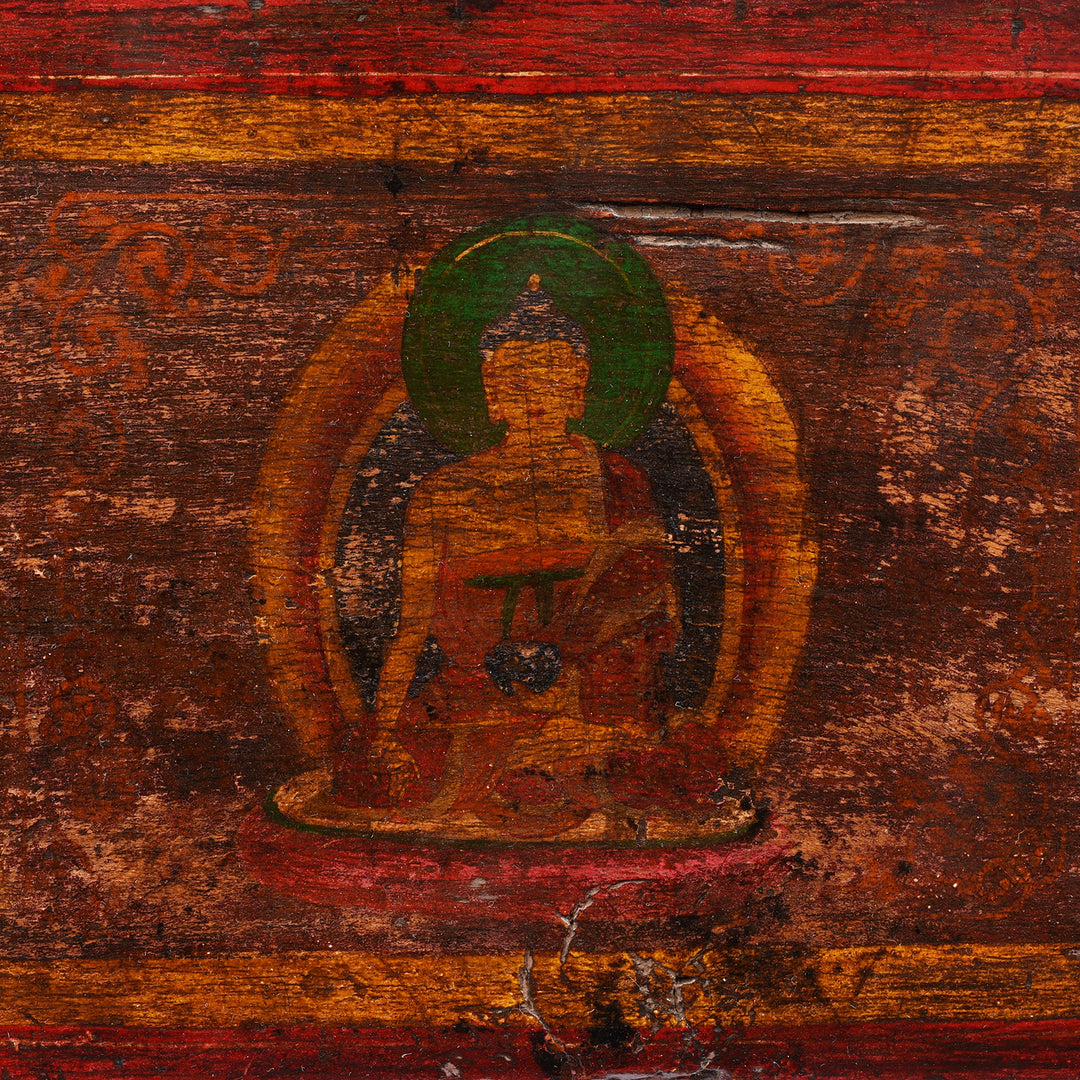 Buddha Detail From Antique Tibetan Sutra Prayer Book  Cover - 19th Century | Indigo Antiques