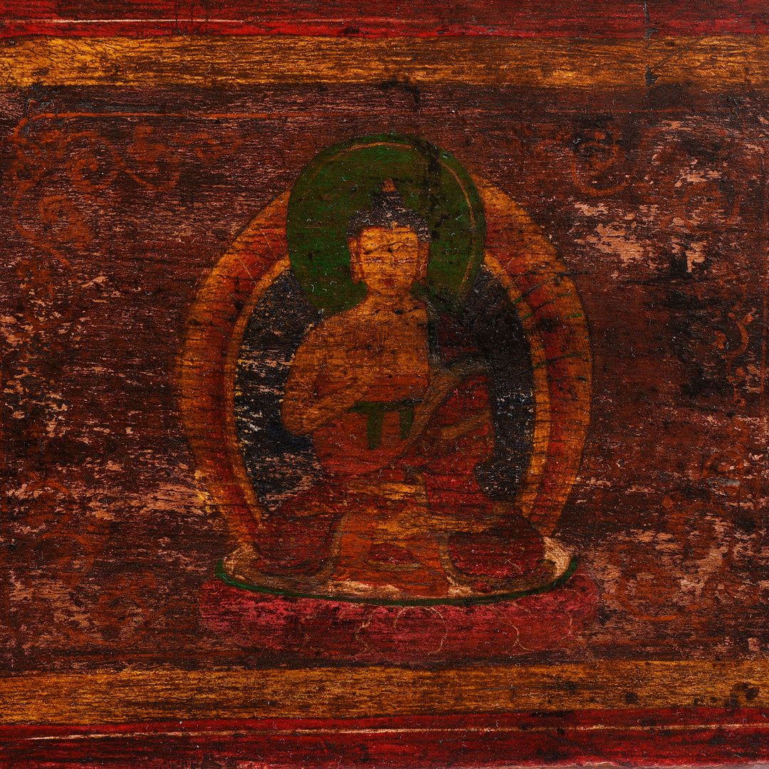 Buddha Detail From Antique Tibetan Sutra Prayer Book  Cover - 19th Century | Indigo Antiques