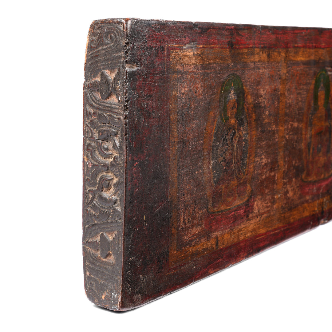 End Carving Detail From Antique Tibetan Sutra Prayer Book  Cover - 19th Century | Indigo Antiques