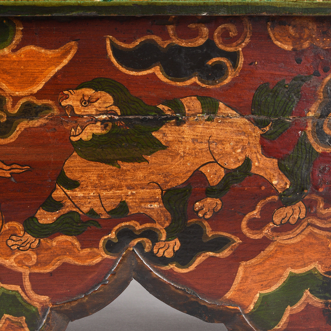 Snow Leopard Detail From Antique Old Tibetan Folding Choksar With Later Paint | Indigo Antiques