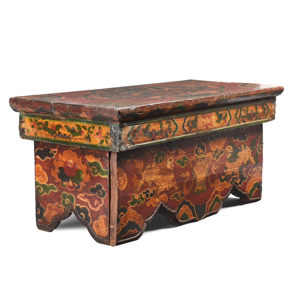 Angled View Of Antique Old Tibetan Folding Choksar With Later Paint | Indigo Antiques