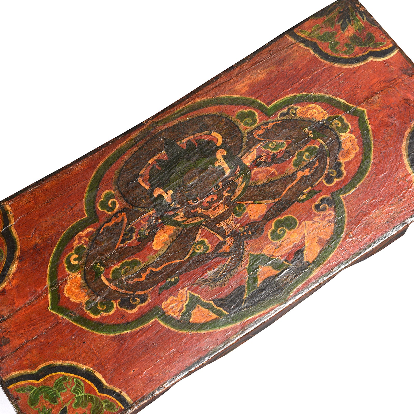 Dragon Detail From Antique Old Tibetan Folding Choksar With Later Paint | Indigo Antiques