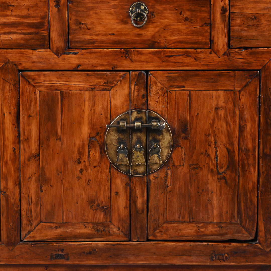 Doors Detail From Antique 3 Drawer Chinese Cypress Wood Sideboard From Hebei - 19thC | Indigo Antiques
