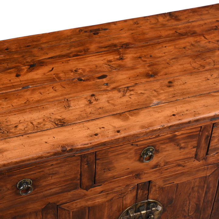 Surface Top Detail From Antique 3 Drawer Chinese Cypress Wood Sideboard From Hebei - 19thC | Indigo Antiques