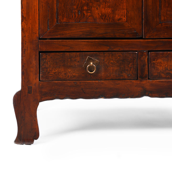 Leg View Of Mulberry Chinese Antique Cabinet From Gansu - 19thC | Indigo Antiques