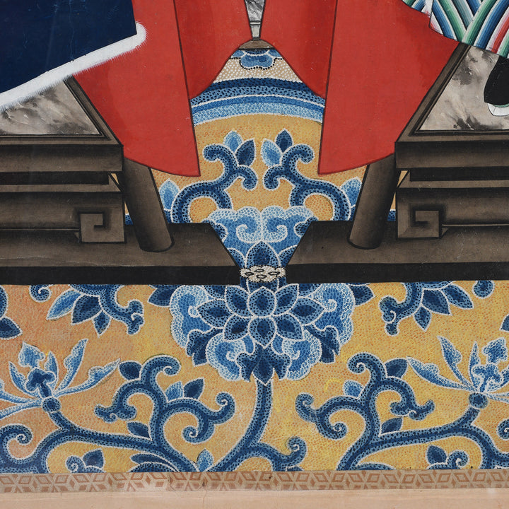 Carpet Detail From Antique Ancestor Painting - Watercolour on Paper - 19th Century | Indigo Antiques