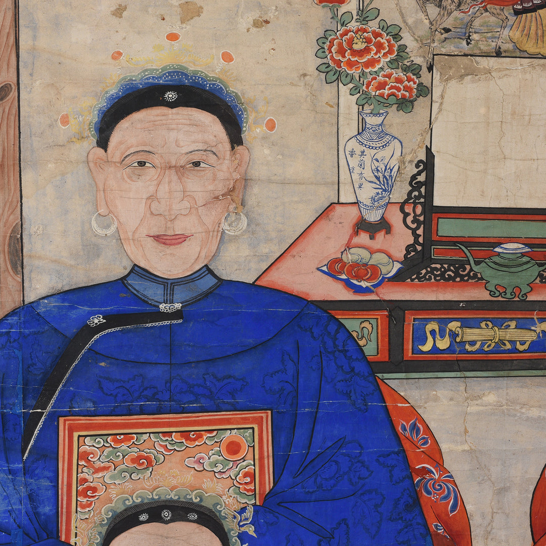 Face Detail From Antique Ancestor Painting - Watercolour on Paper - 19th Century | Indigo Antiques