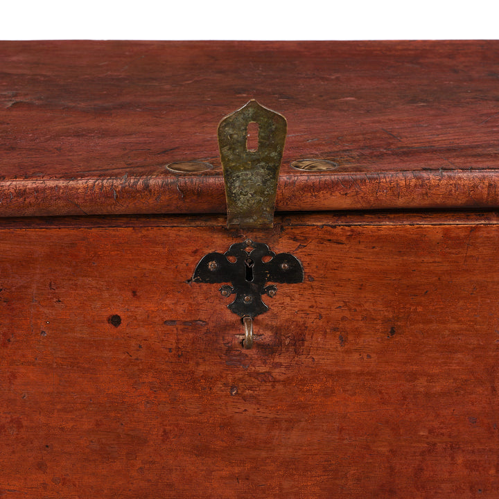 Open Latch Detail From Antique Red Lacquer Camphor Chinese Chest - 18th Century | Indigo Antiques