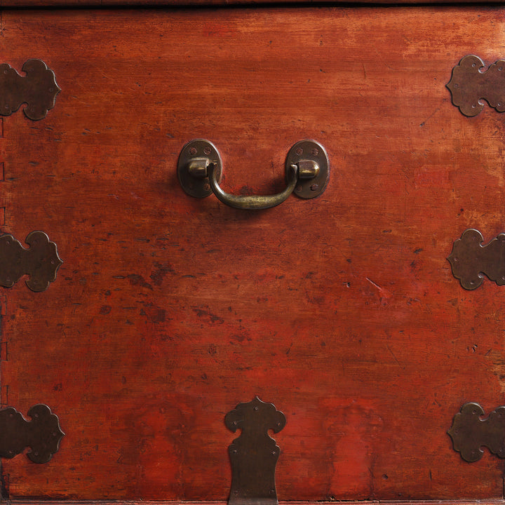 Handle Detail From Antique Red Lacquer Camphor Chinese Chest - 18th Century | Indigo Antiques