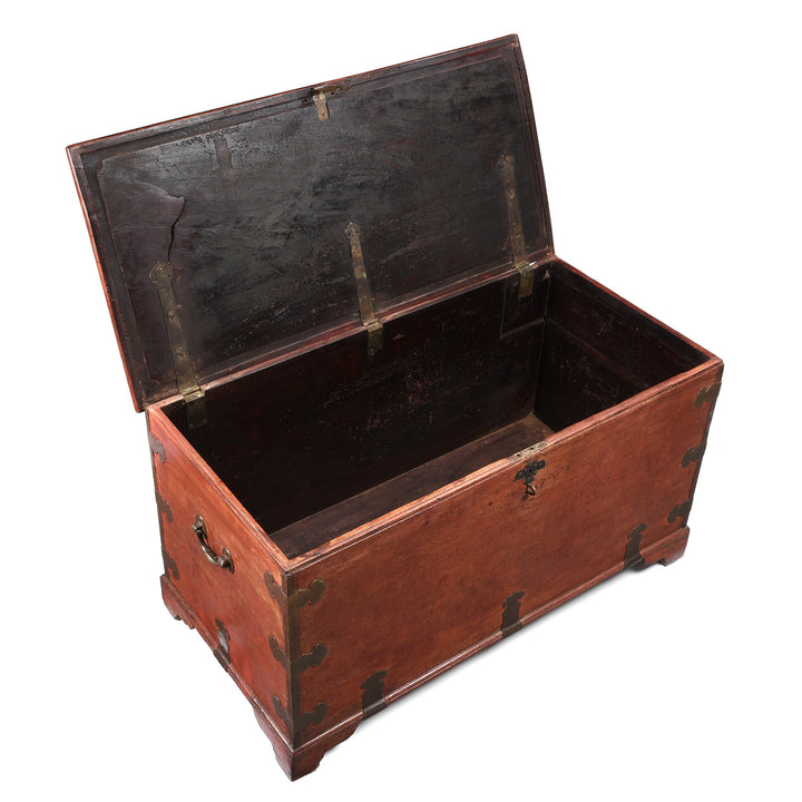 Open Lid View Of Antique Red Lacquer Camphor Chinese Chest - 18th Century | Indigo Antiques