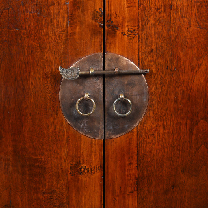 Locking pLate Detail From Antique Walnut Chinese Gansu Cabinet - 19th Century | Indigo Antiques