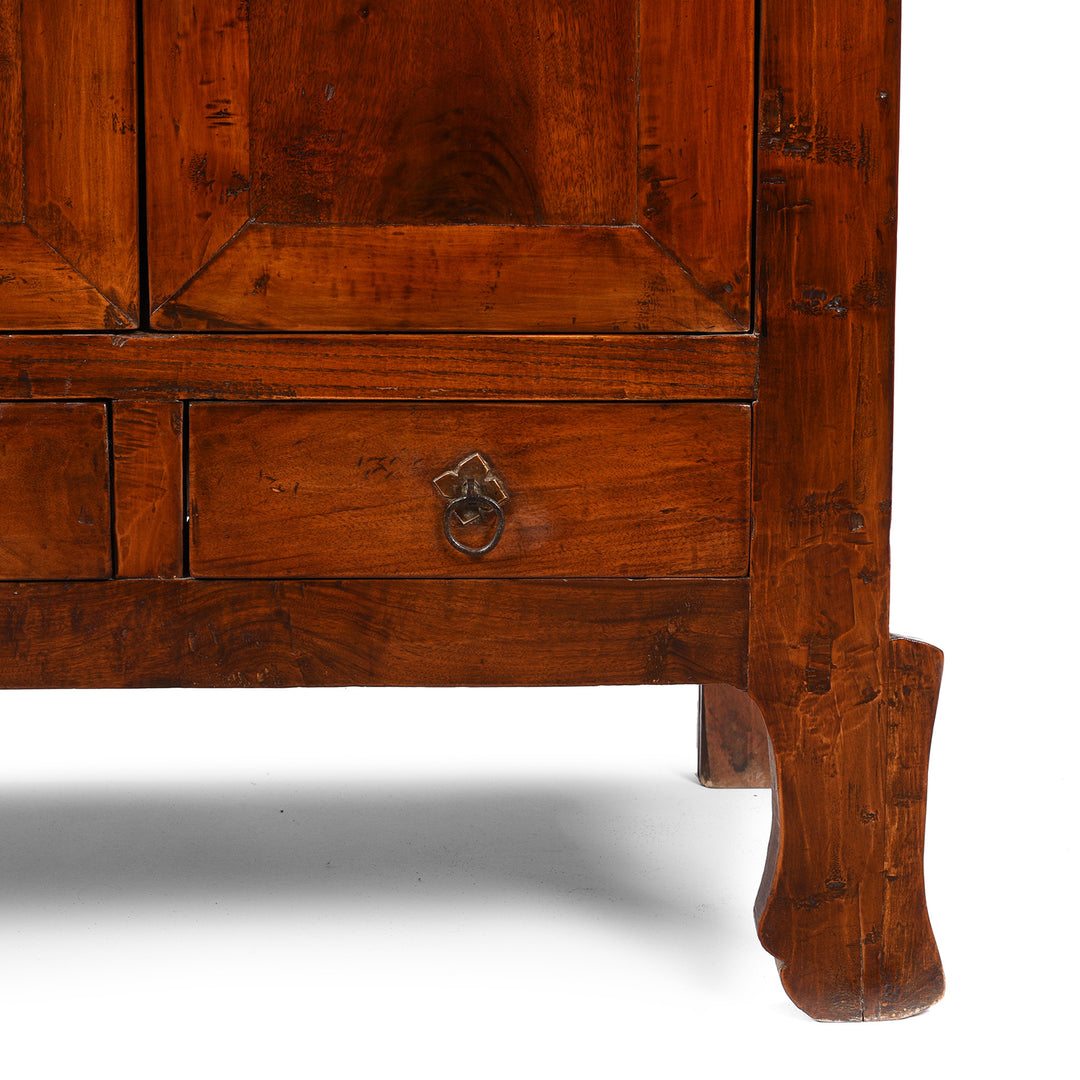 Leg Detail From Antique Walnut Chinese Gansu Cabinet - 19th Century | Indigo Antiques
