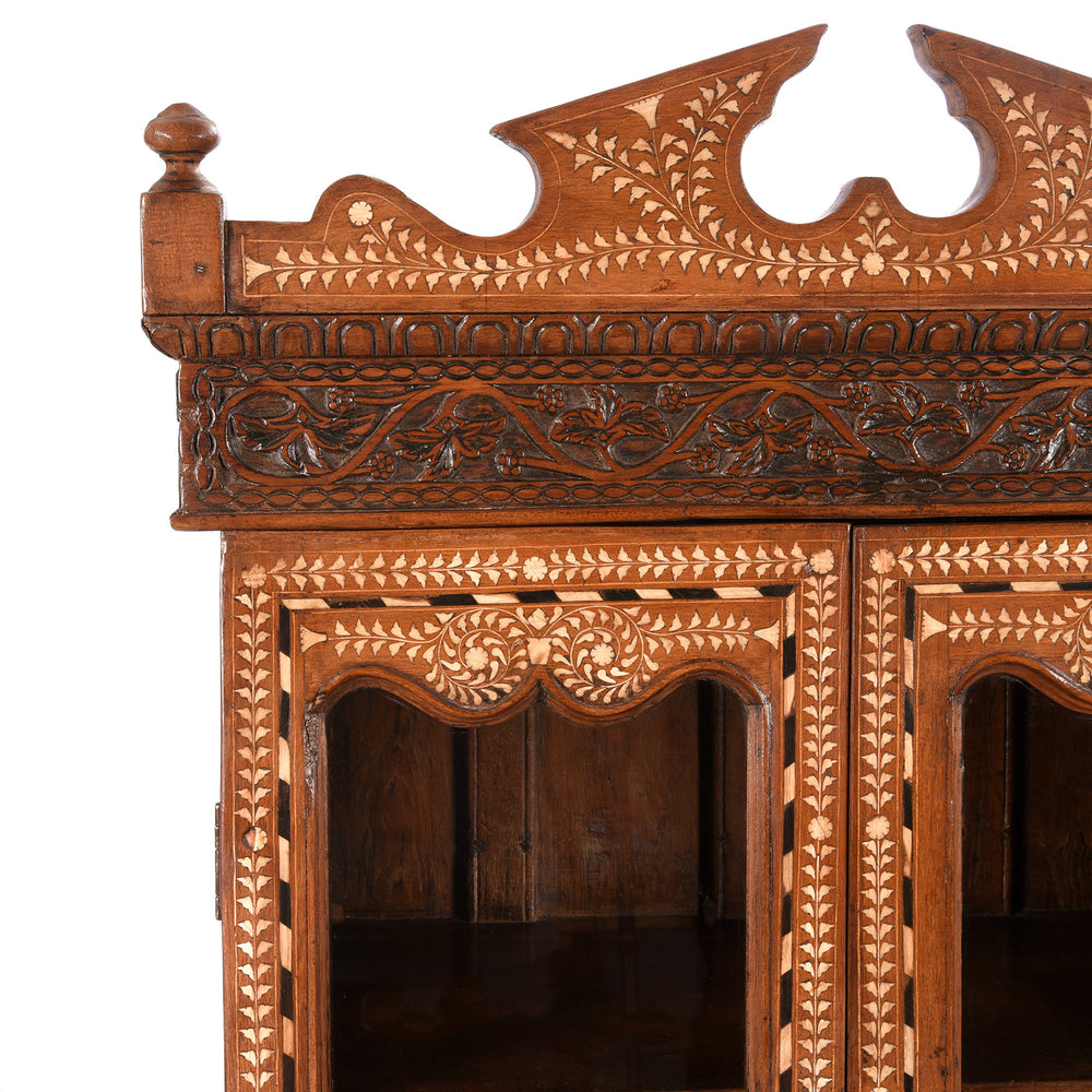 Corner Detail From An Antique Anglo-Indian Bone Inlay Glazed Cabinet - 19th Century | Indigo Antiques